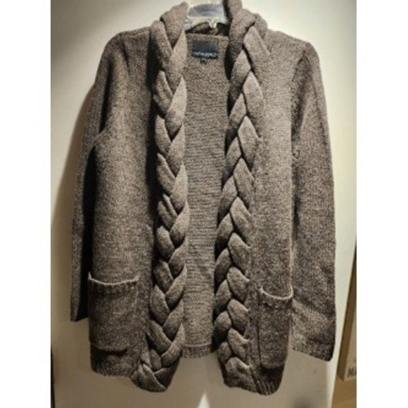 Cynthia Rowley Womens Cardigan Sweater Brown Braid Knit Open Front Casual - Picture 1 of 4